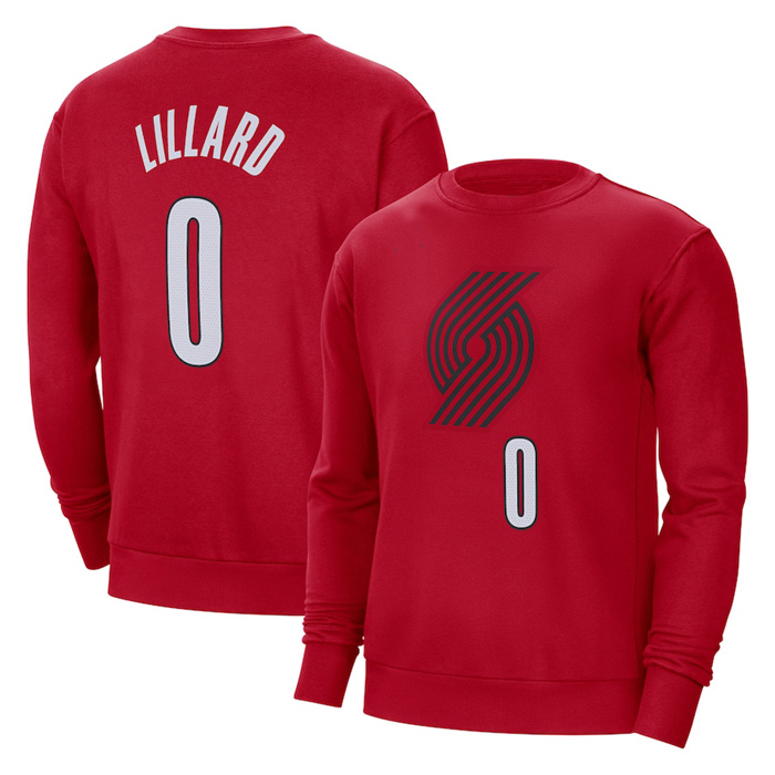 Men's Portland Trail Blazers #0 Damian Lillard Red Long Sleeve T-Shirt - Click Image to Close